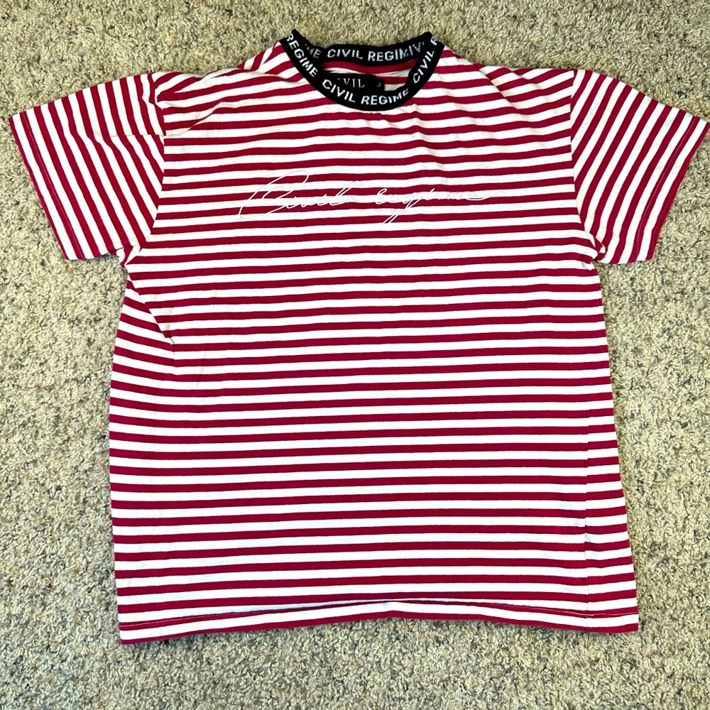 Civil Regime Shirt Adult Large White Short Sleeve Striped Red Men's Casual